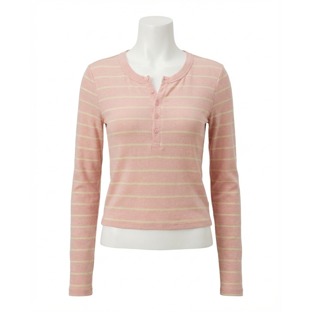 NEW Z SUPPLY ferris cropped striped henley top in washed pink